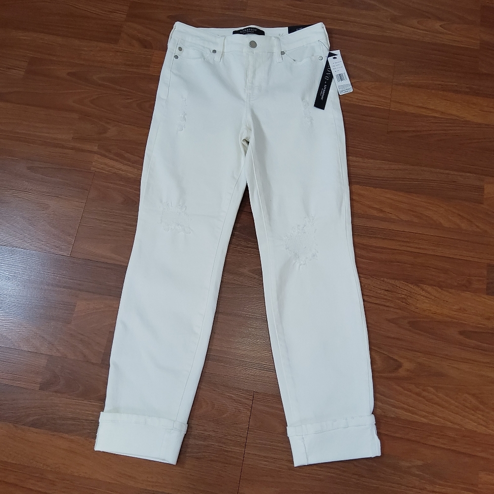 Liverpool Marley Girlfriend Distressed Crop Cuff White Denim Jeans Size 0/25 NWT